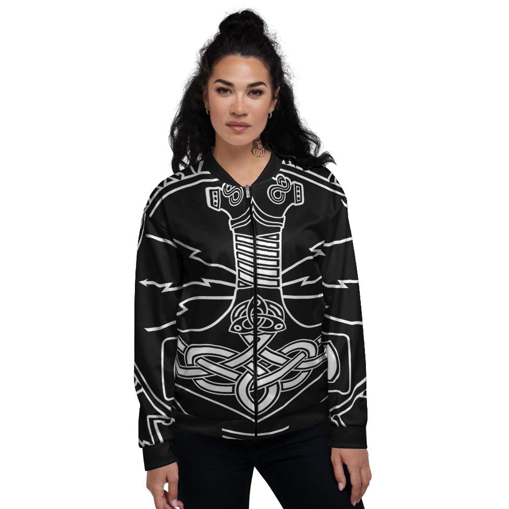 Younger Futhark And Mjolnir Print Women's Bomber Jacket-grizzshop