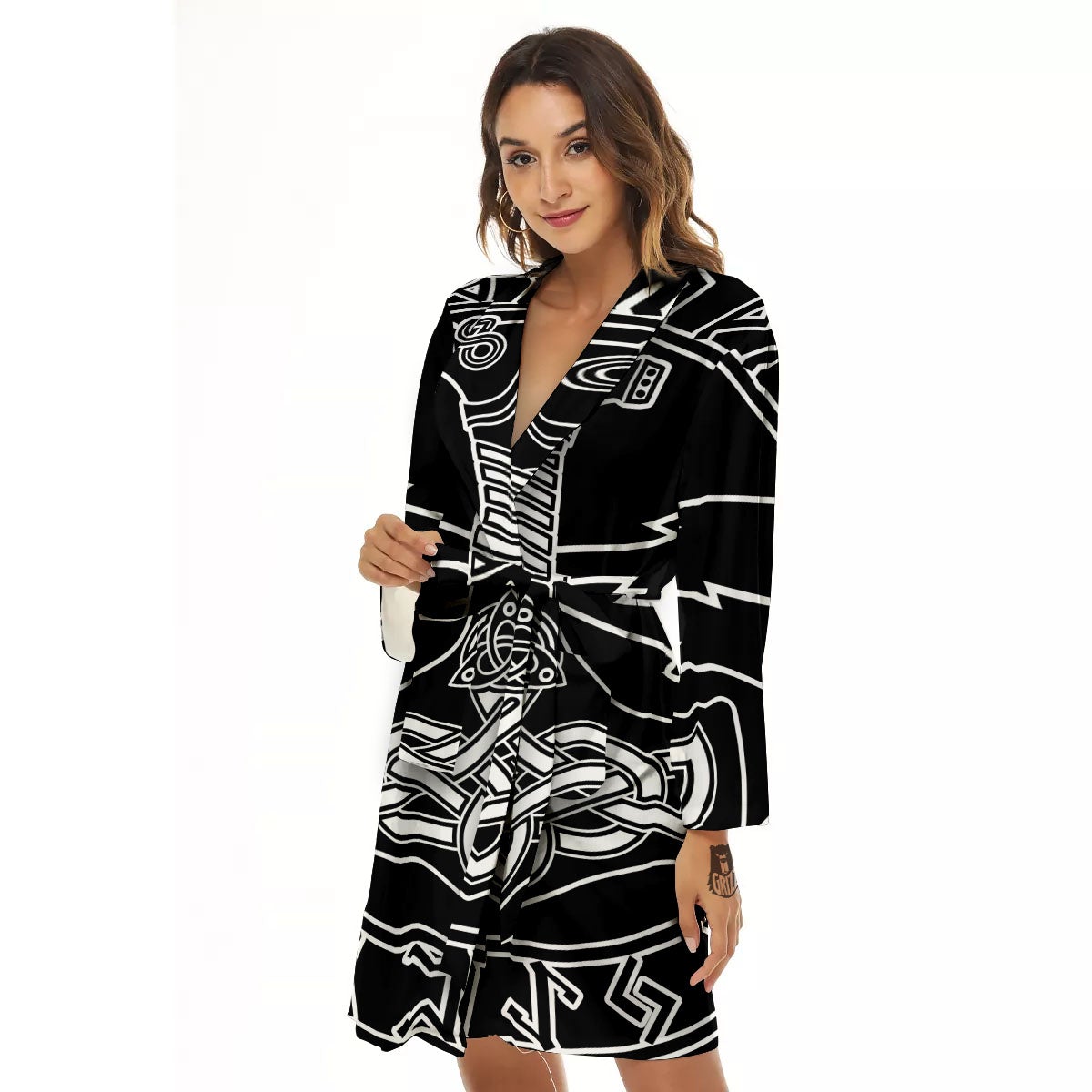 Younger Futhark And Mjolnir Print Women's Robe-grizzshop