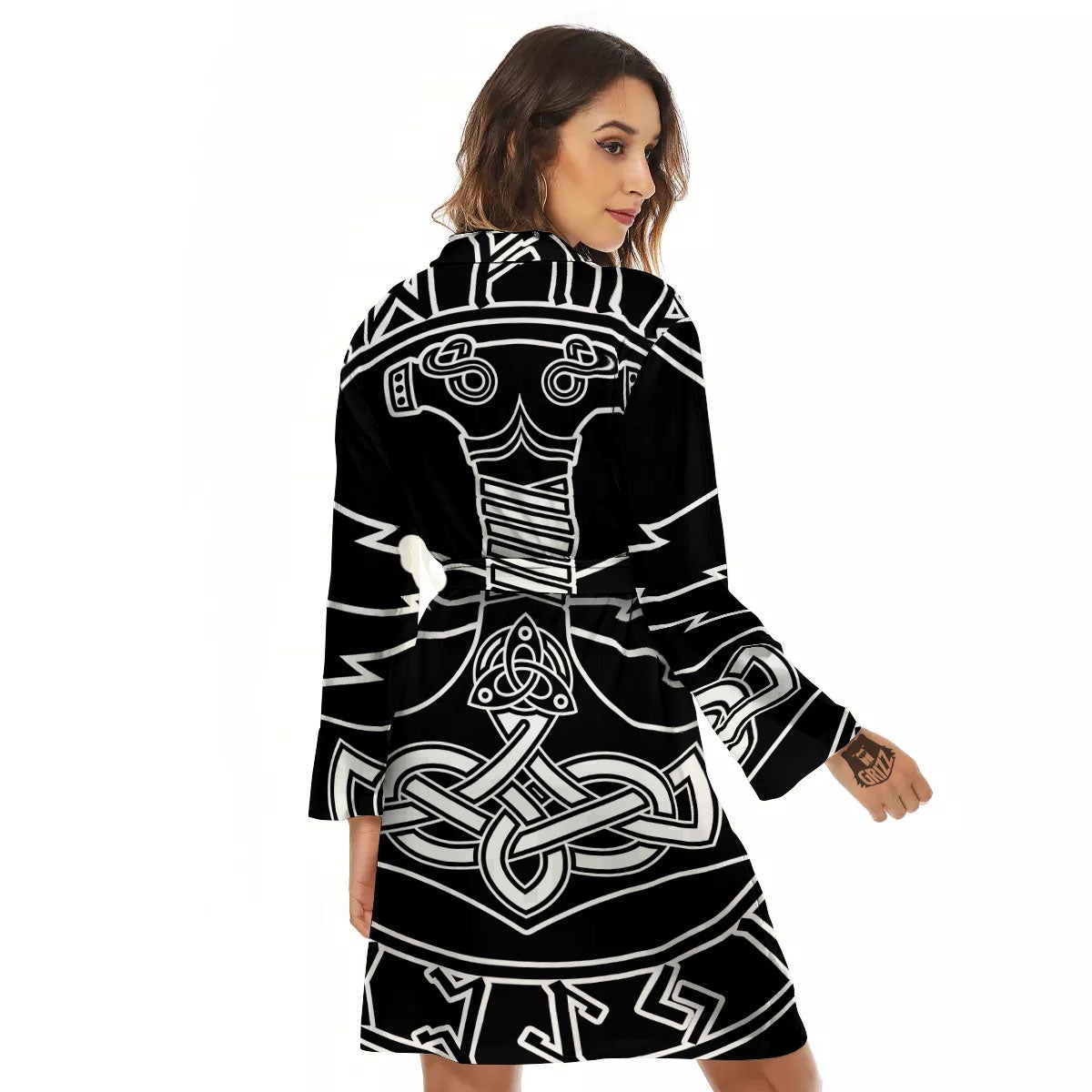Younger Futhark And Mjolnir Print Women's Robe-grizzshop