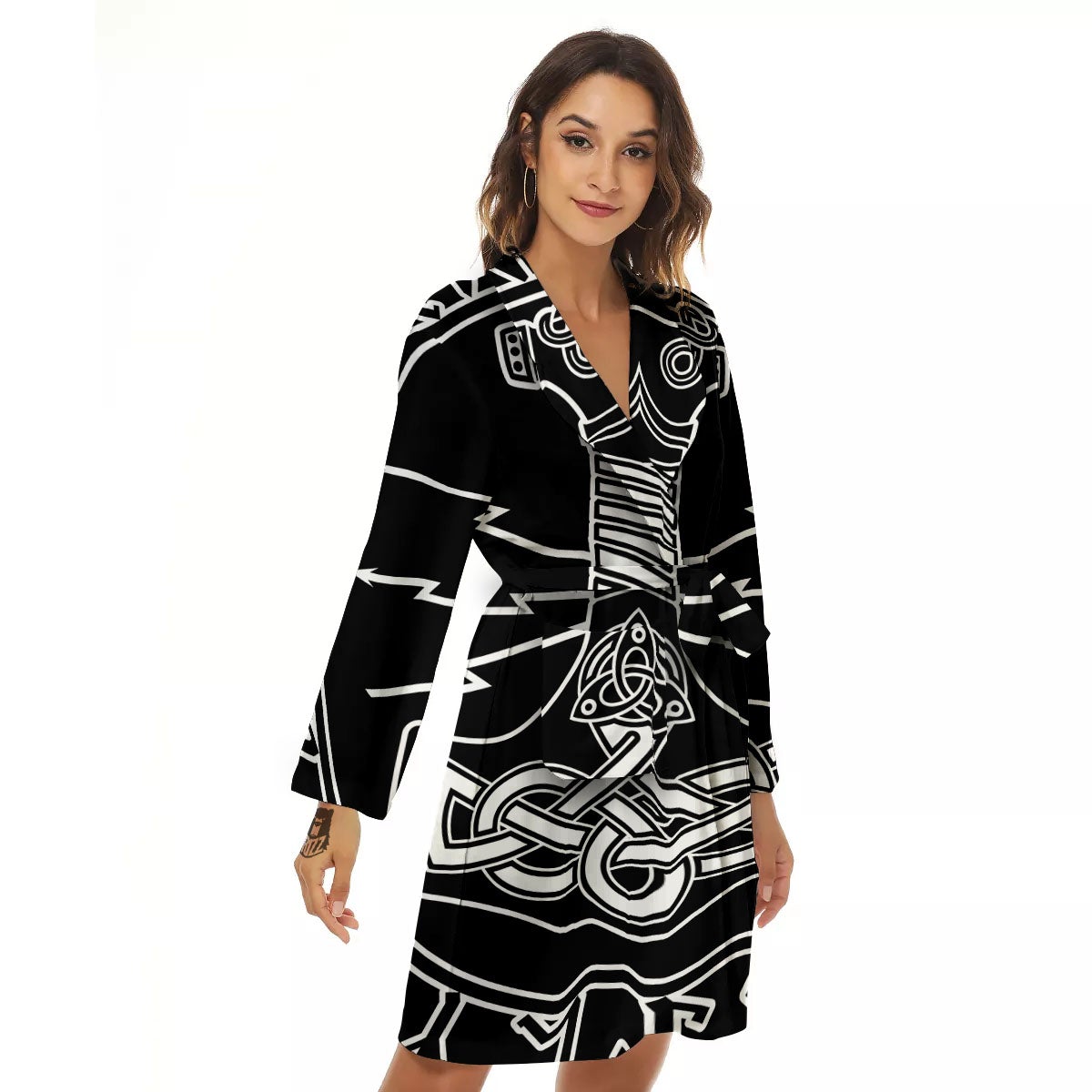 Younger Futhark And Mjolnir Print Women's Robe-grizzshop