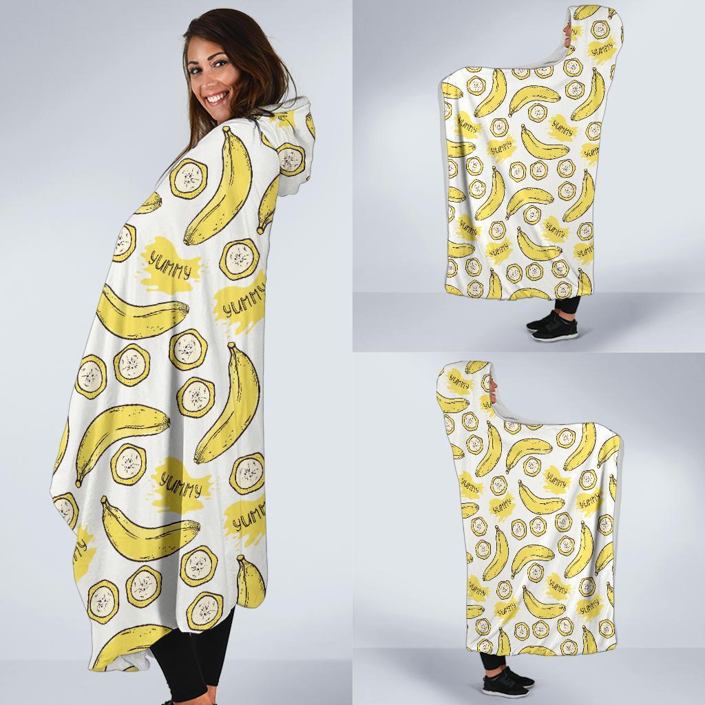 Yummy Banana Pattern Print Hooded Blanket-grizzshop