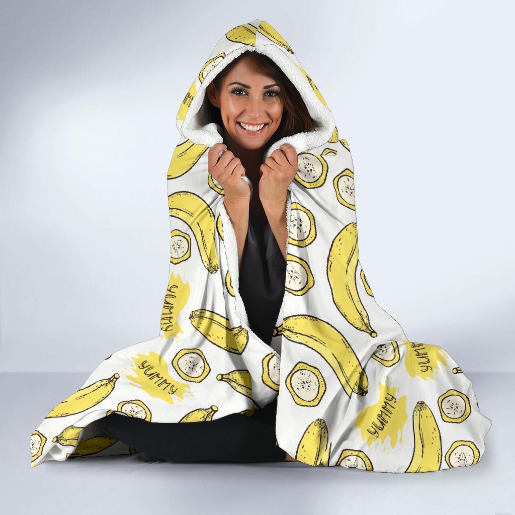 Yummy Banana Pattern Print Hooded Blanket-grizzshop