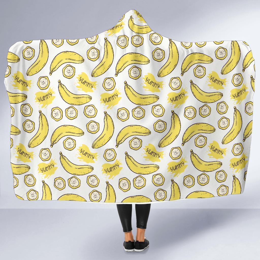 Yummy Banana Pattern Print Hooded Blanket-grizzshop