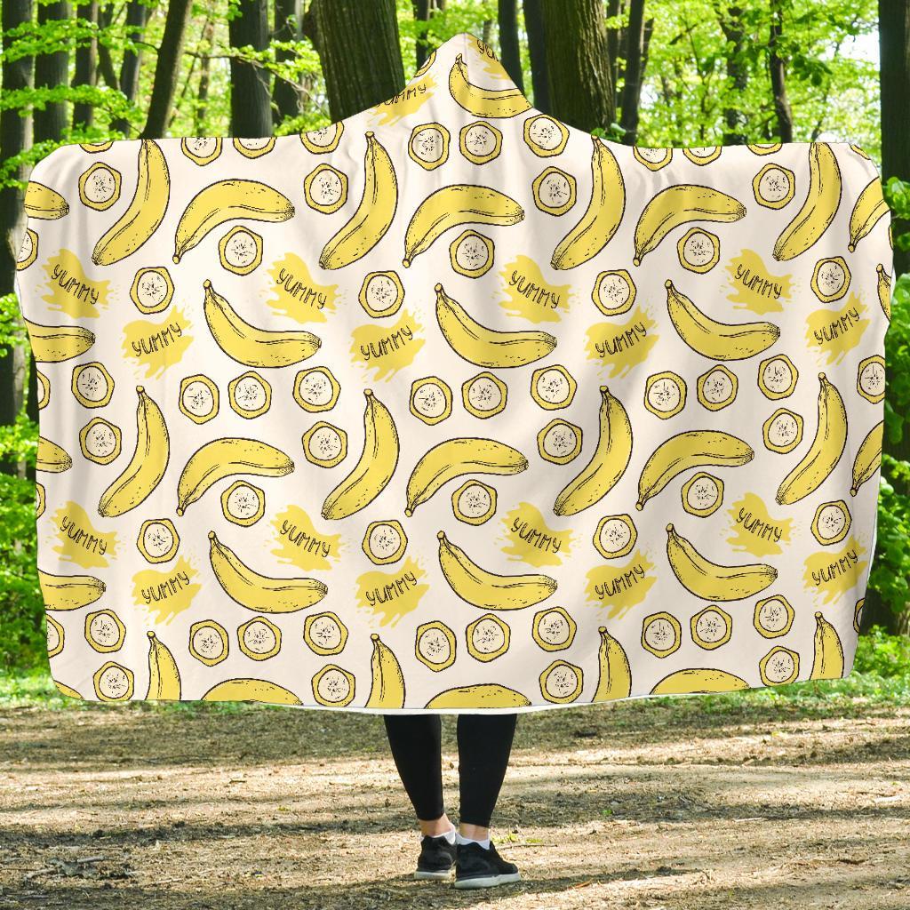 Yummy Banana Pattern Print Hooded Blanket-grizzshop