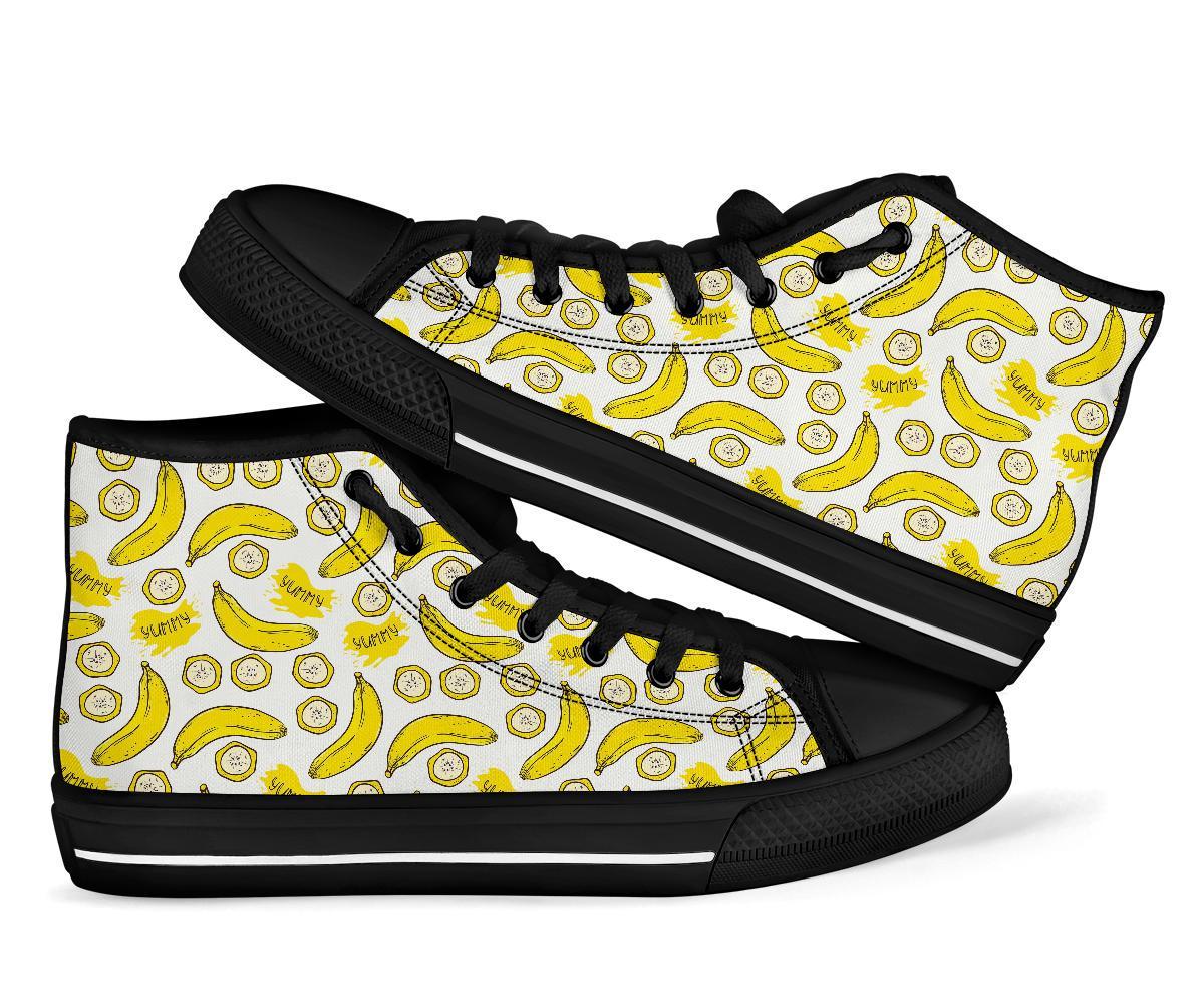 Yummy Banana Pattern Print Men Women's High Top Shoes-grizzshop