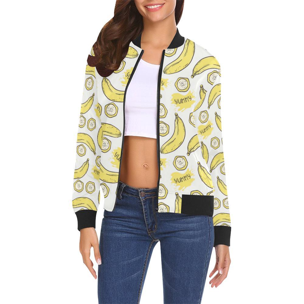 Yummy Banana Pattern Print Women Casual Bomber Jacket-grizzshop