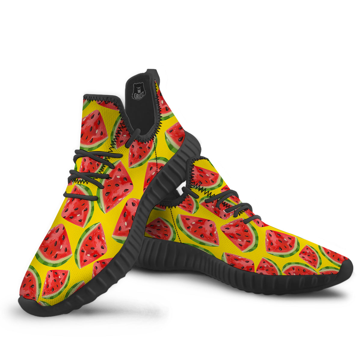 Yummy Watermelon Pieces Print Pattern Black Walking Shoes-grizzshop