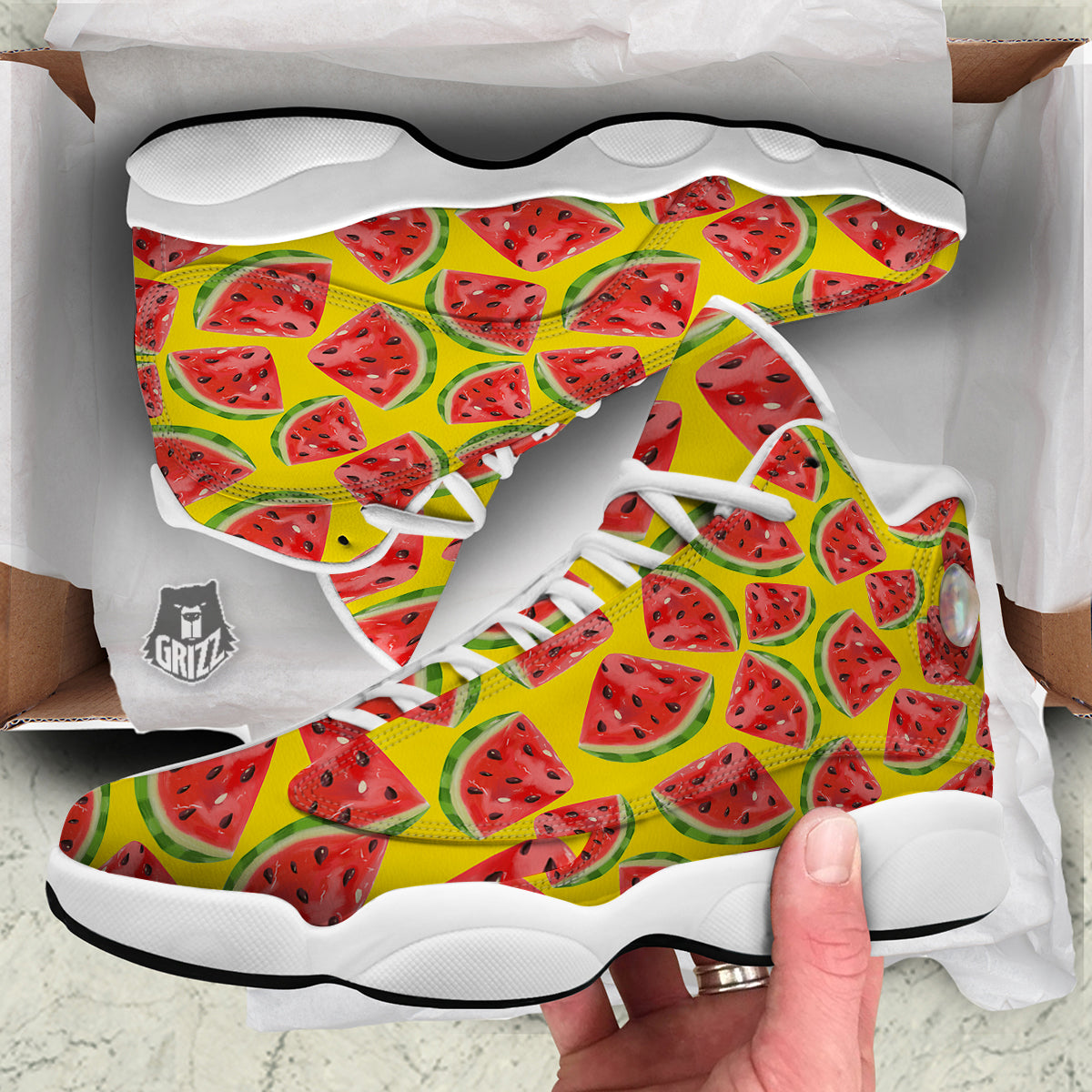 Yummy Watermelon Pieces Print Pattern White Basketball Shoes-grizzshop