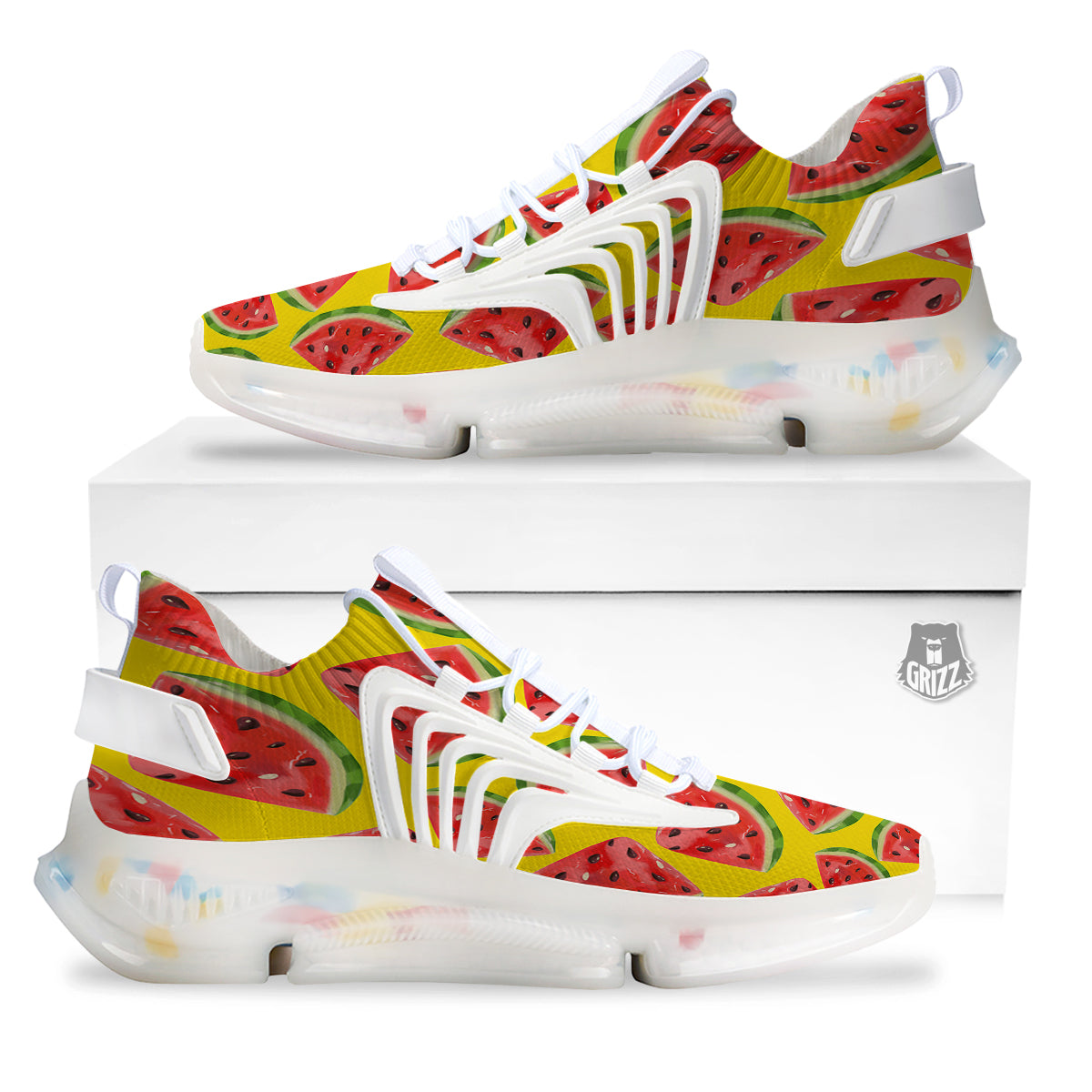Yummy Watermelon Pieces Print Pattern White Gym Shoes-grizzshop