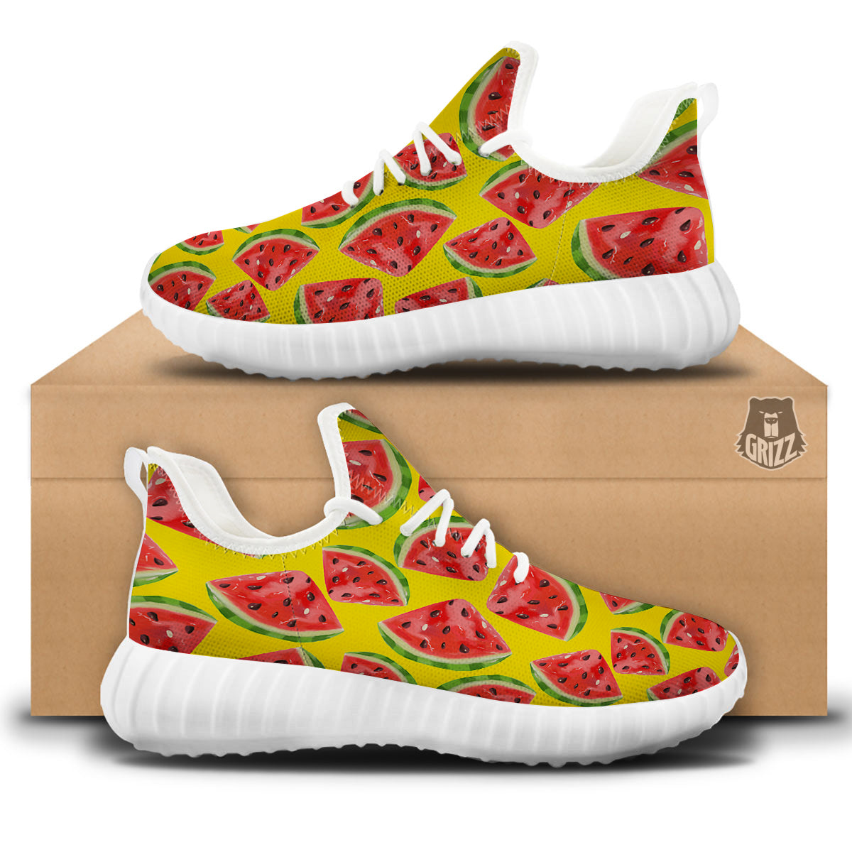 Yummy Watermelon Pieces Print Pattern White Walking Shoes-grizzshop