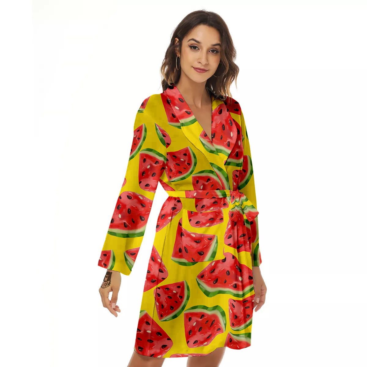 Yummy Watermelon Pieces Print Pattern Women's Robe-grizzshop