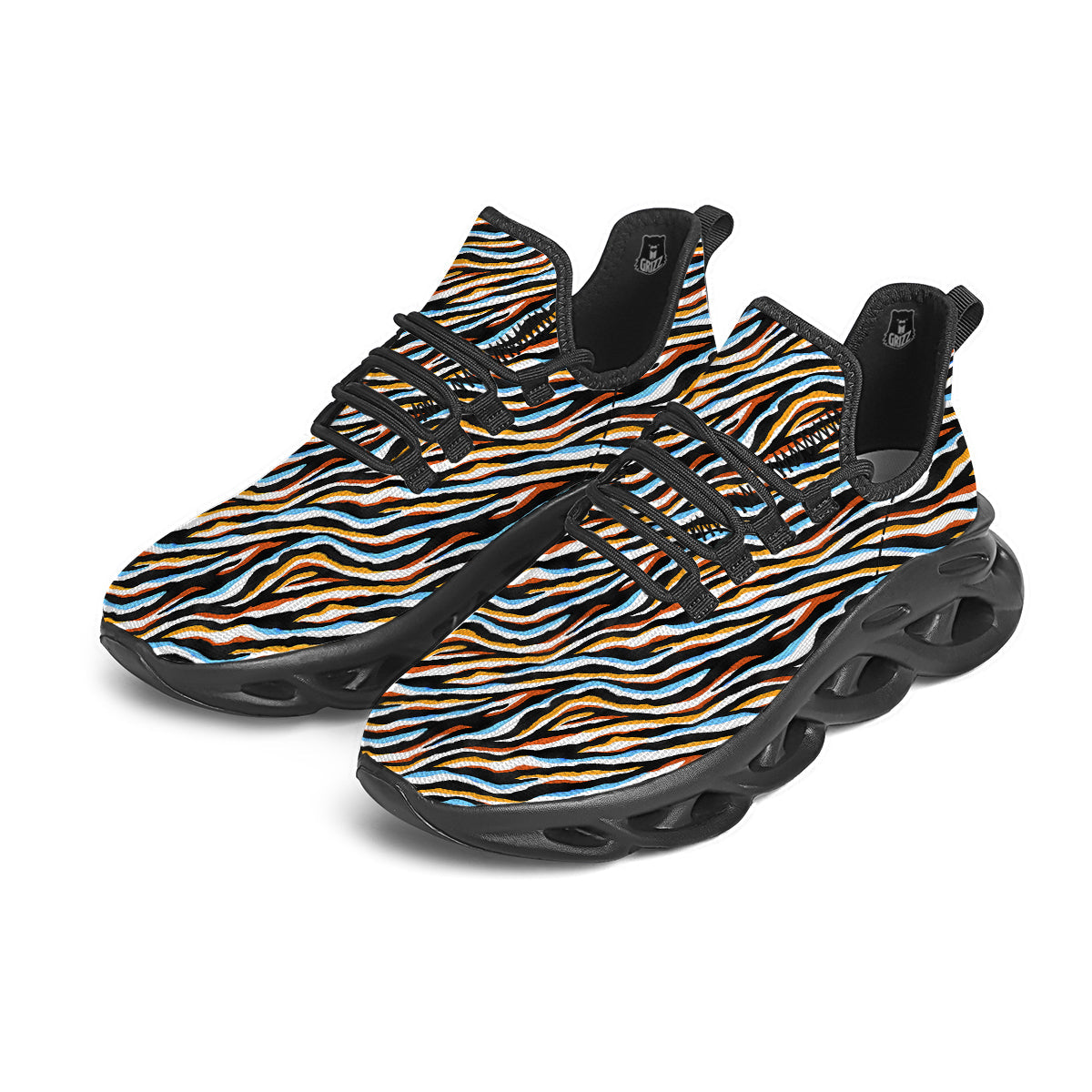 Zebra Abstract Print Pattern Black Running Shoes-grizzshop