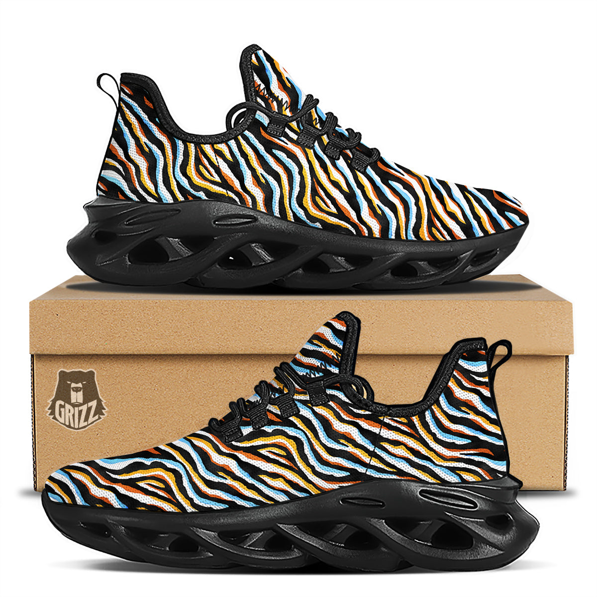 Zebra Abstract Print Pattern Black Running Shoes-grizzshop