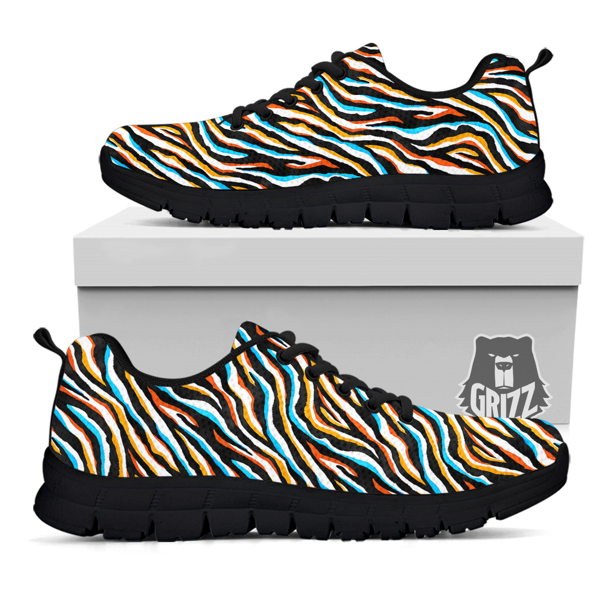 Zebra Abstract Print Pattern Black Sneaker-grizzshop