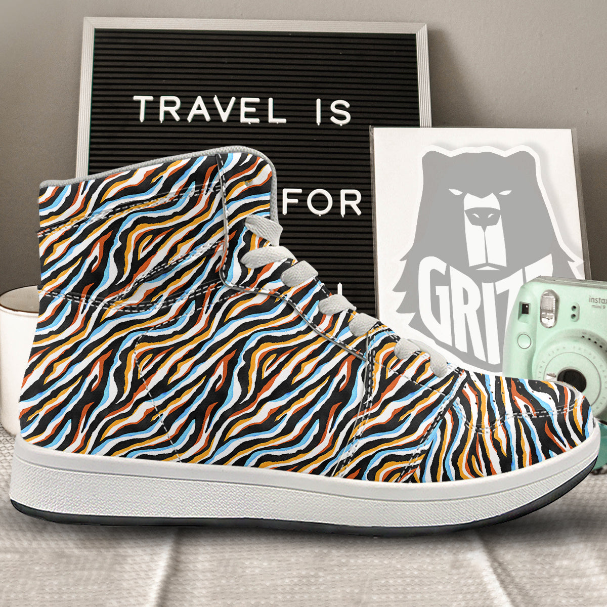 Zebra Abstract Print Pattern High Top Sneakers-grizzshop