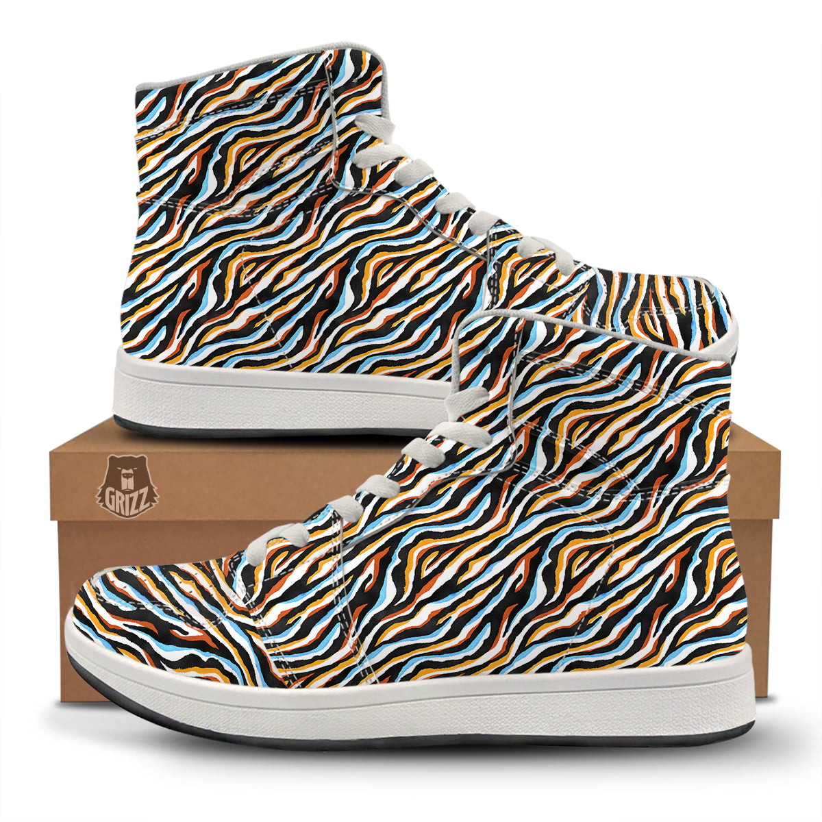 Zebra Abstract Print Pattern High Top Sneakers-grizzshop