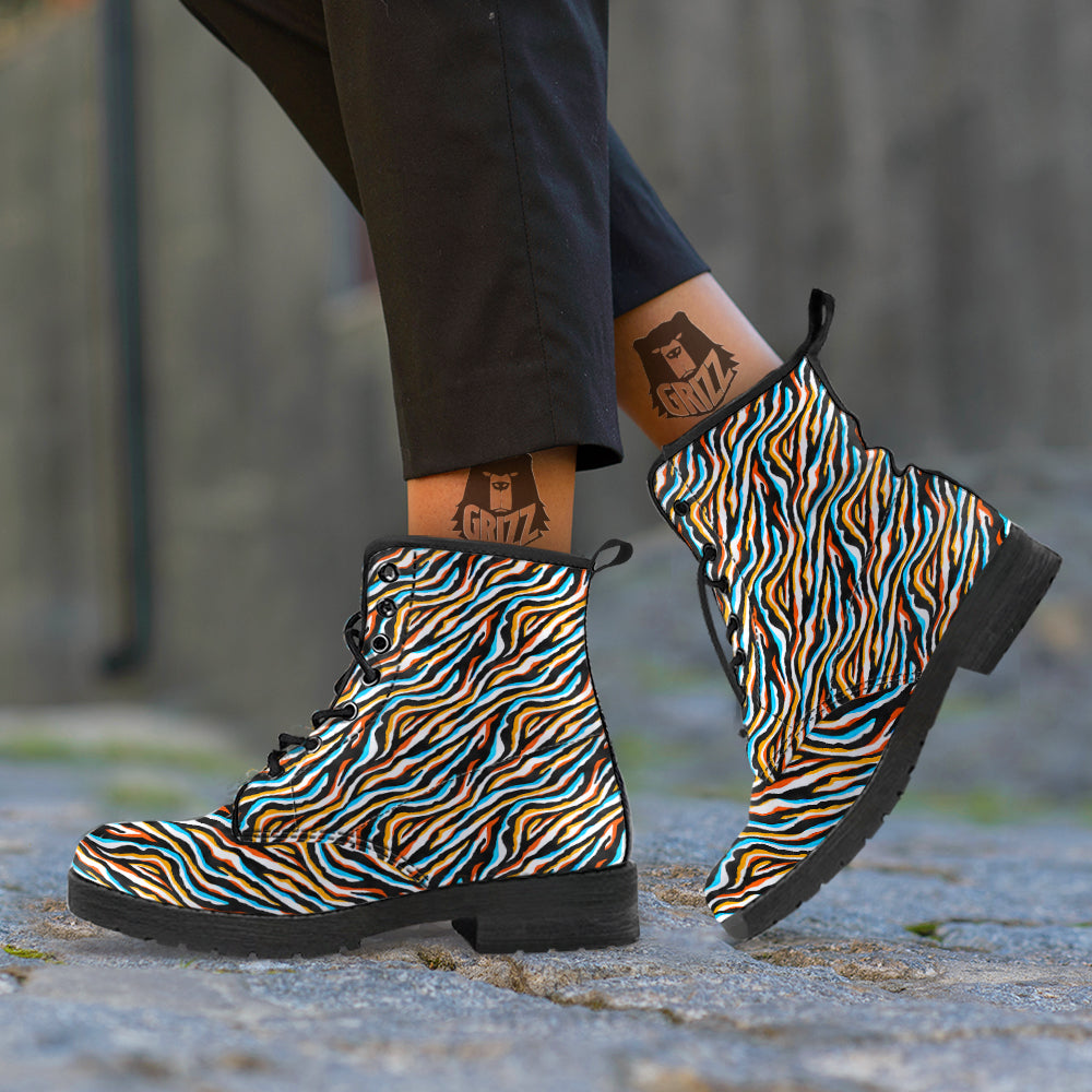 Zebra Abstract Print Pattern Leather Boots-grizzshop
