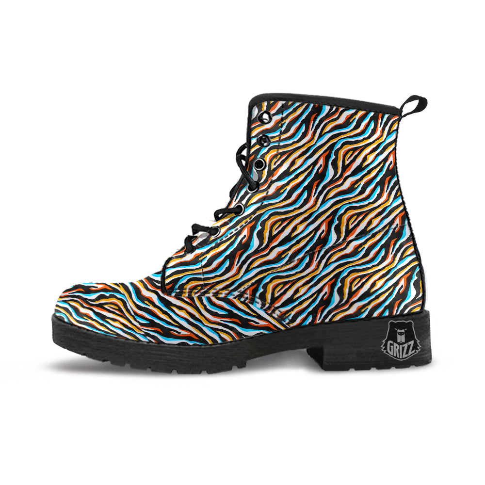 Zebra Abstract Print Pattern Leather Boots-grizzshop