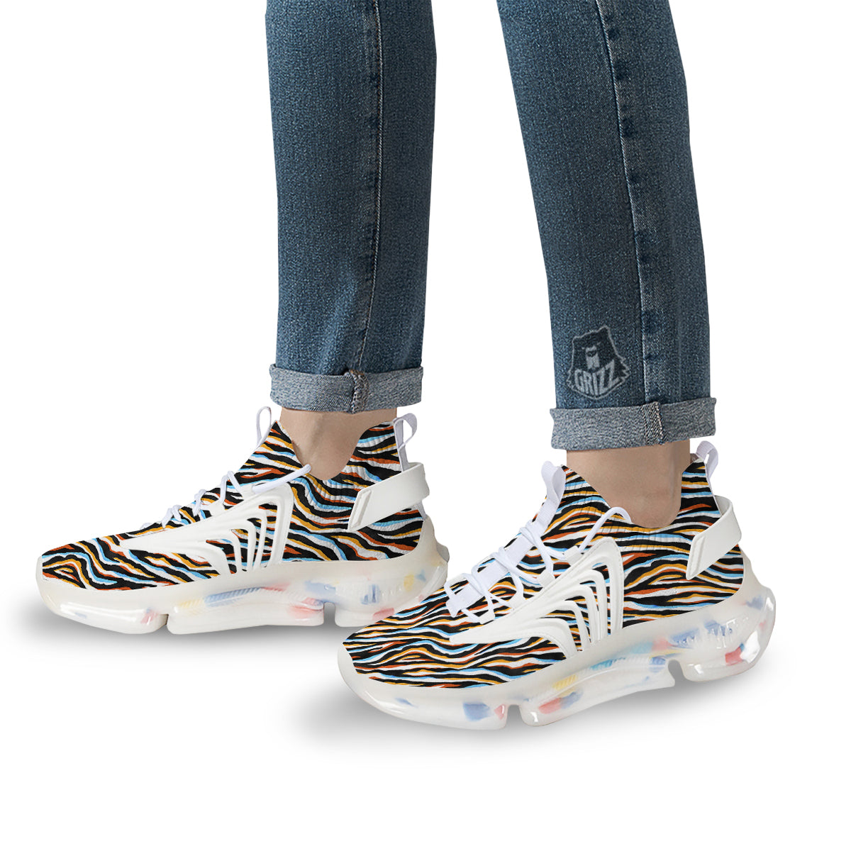 Zebra Abstract Print Pattern White Gym Shoes-grizzshop