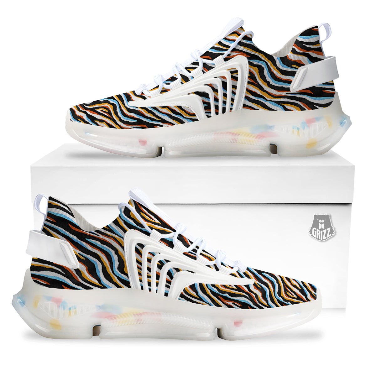 Zebra Abstract Print Pattern White Gym Shoes-grizzshop