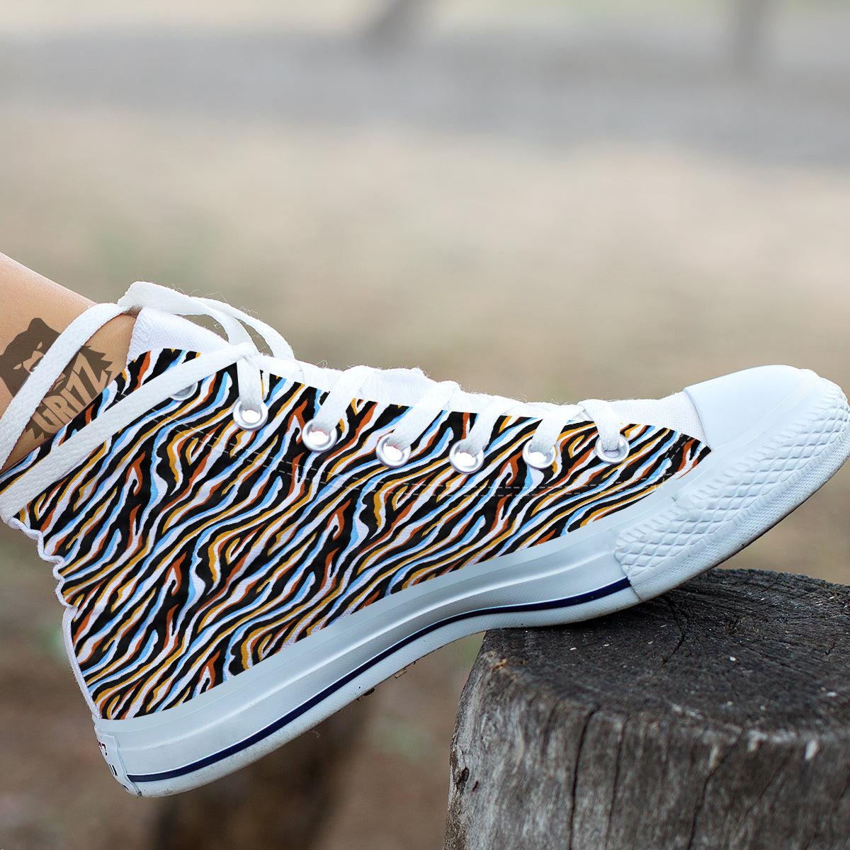 Zebra Abstract Print Pattern White High Top Shoes-grizzshop