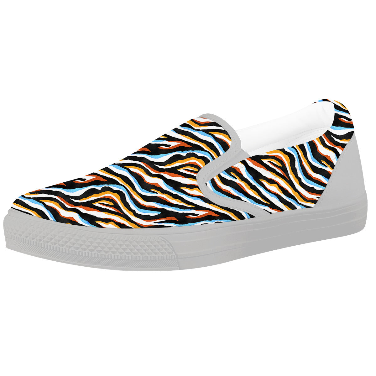 Zebra Abstract Print Pattern White Slip On Shoes-grizzshop