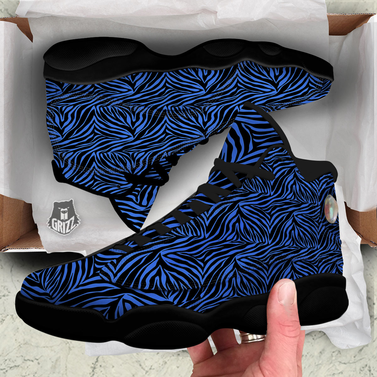 Zebra Black Blue Print Pattern Black Basketball Shoes-grizzshop