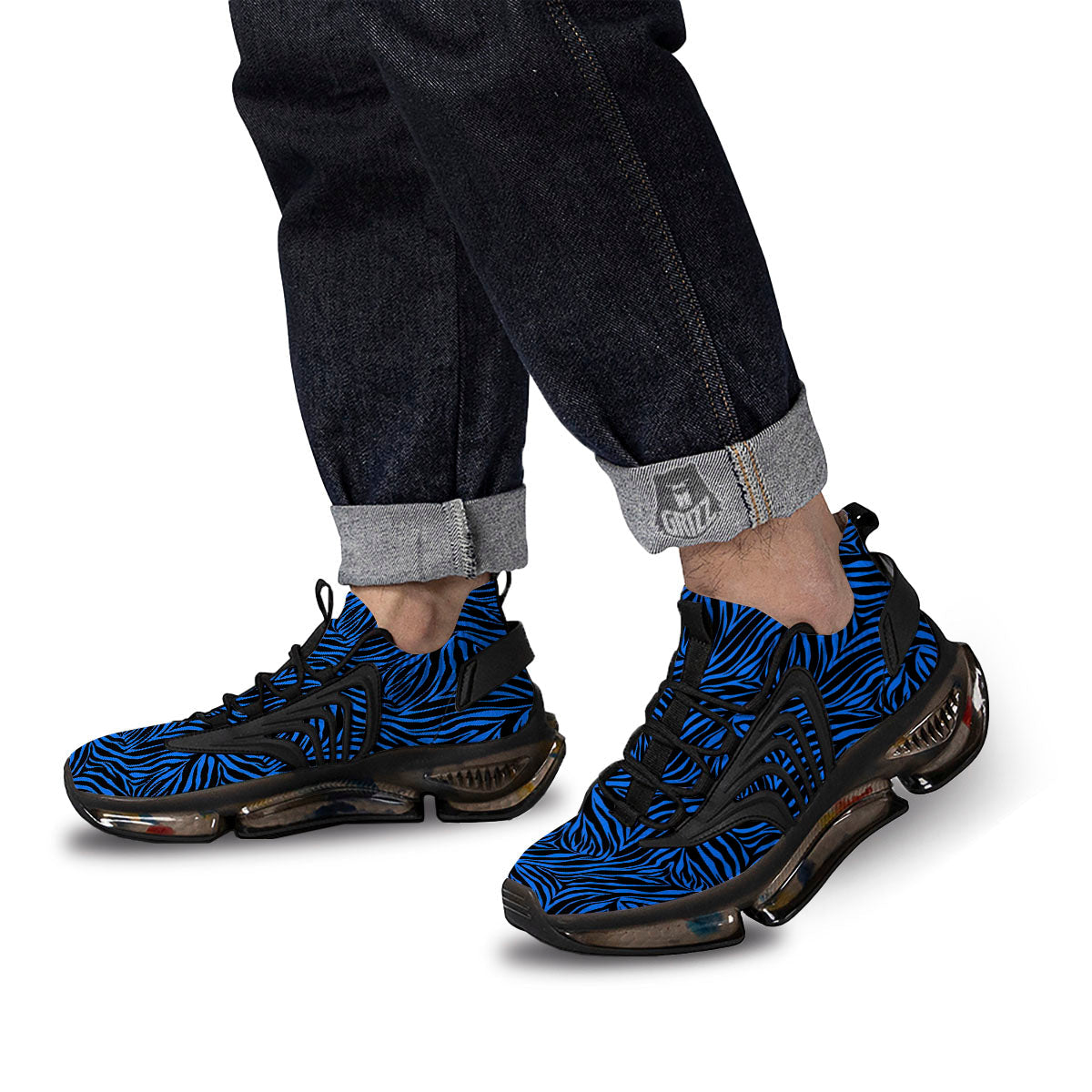 Zebra Black Blue Print Pattern Black Gym Shoes-grizzshop