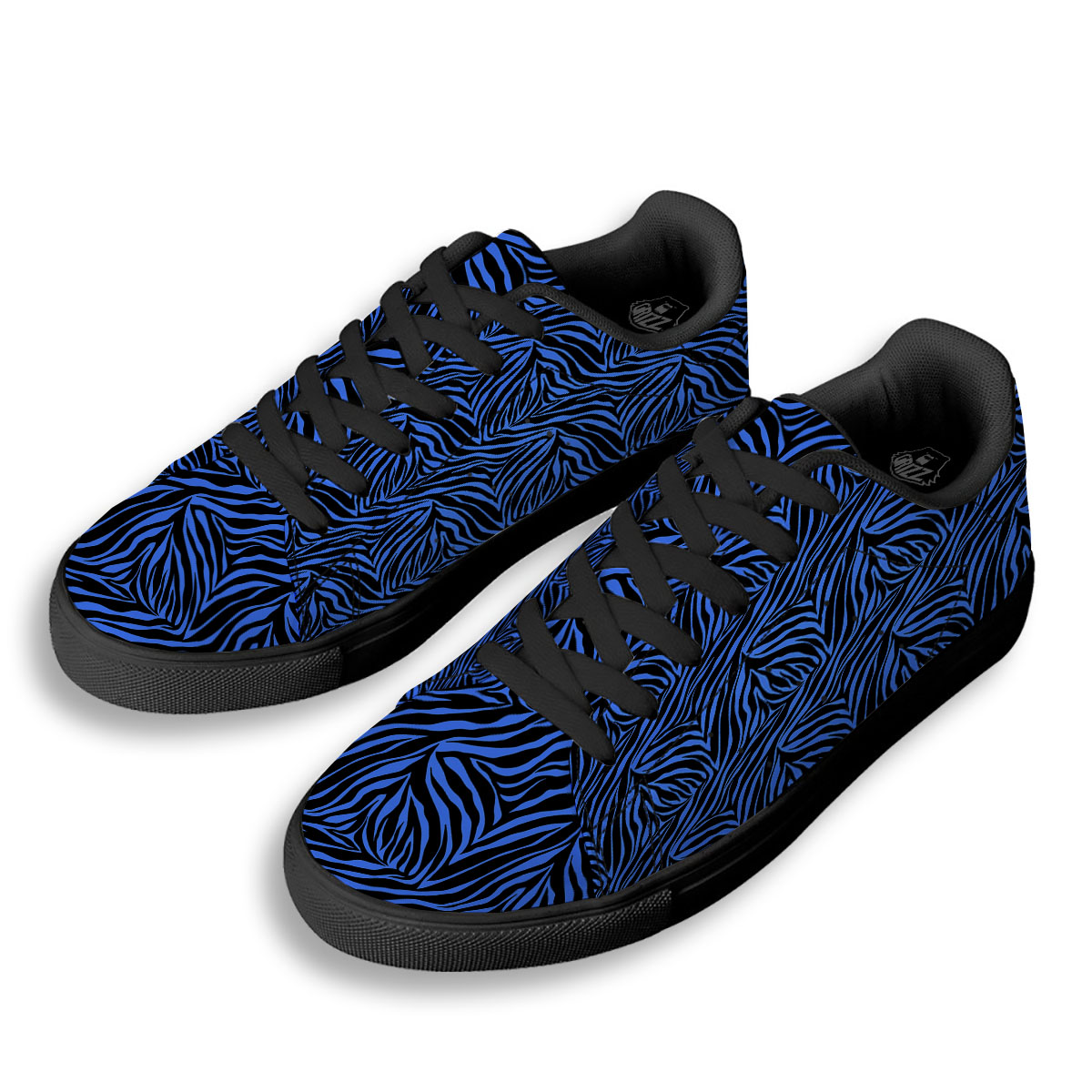 Zebra Black Blue Print Pattern Black Low Top Sneakers-grizzshop