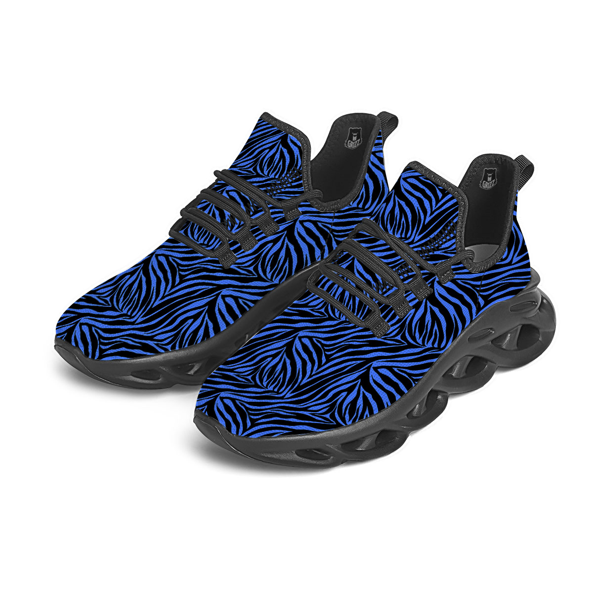 Zebra Black Blue Print Pattern Black Running Shoes-grizzshop