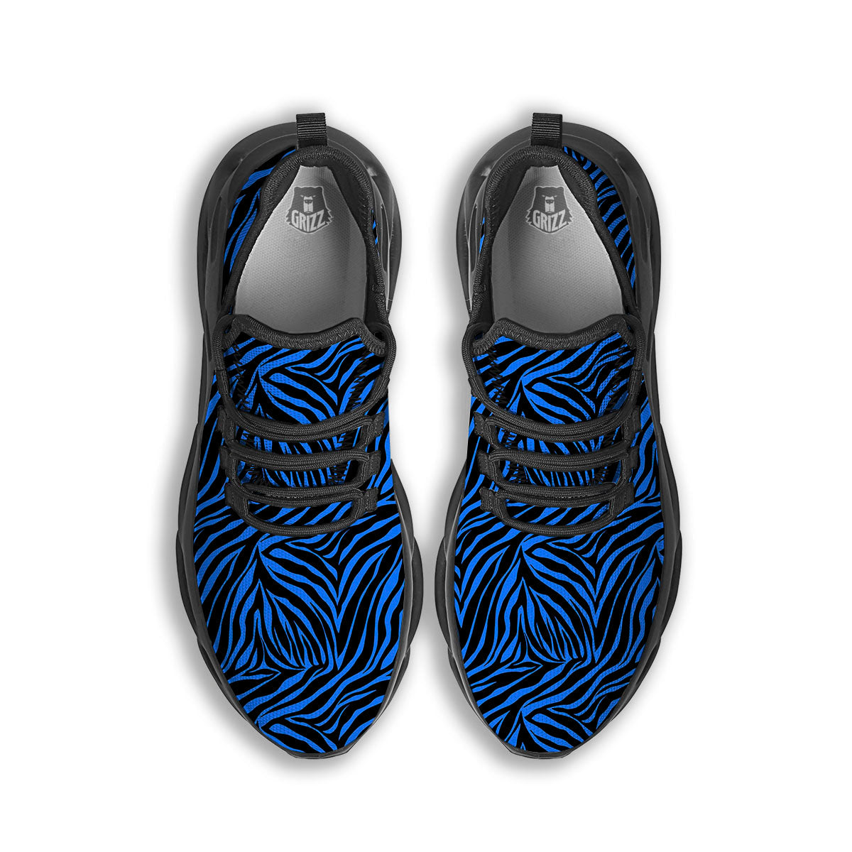 Zebra Black Blue Print Pattern Black Running Shoes-grizzshop