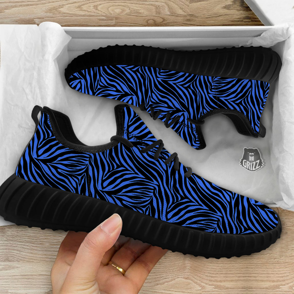Zebra Black Blue Print Pattern Black Walking Shoes-grizzshop