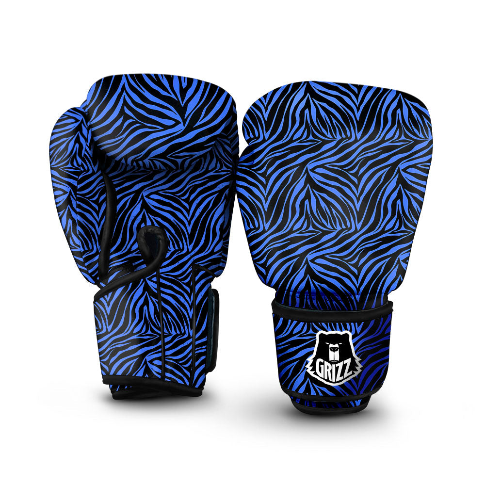 Zebra Black Blue Print Pattern Boxing Gloves-grizzshop