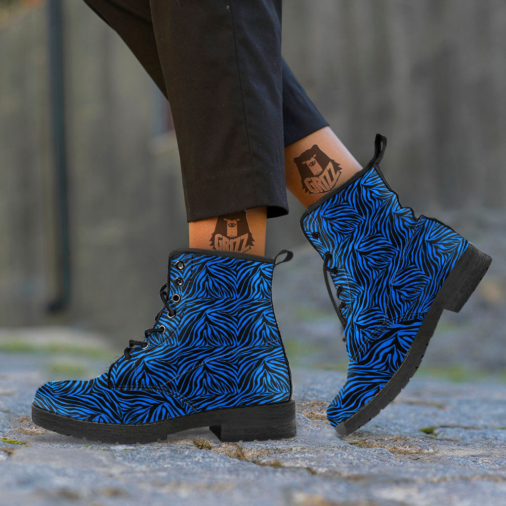 Zebra Black Blue Print Pattern Leather Boots-grizzshop