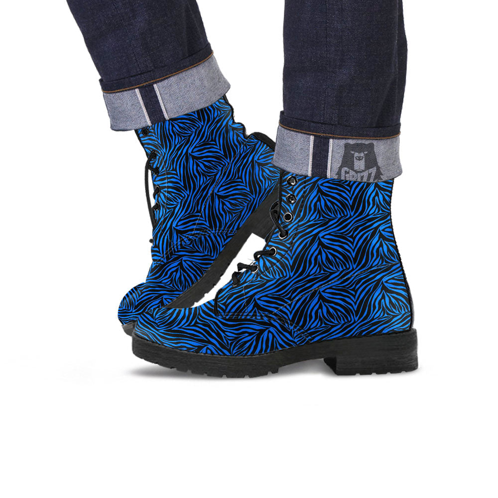 Zebra Black Blue Print Pattern Leather Boots-grizzshop