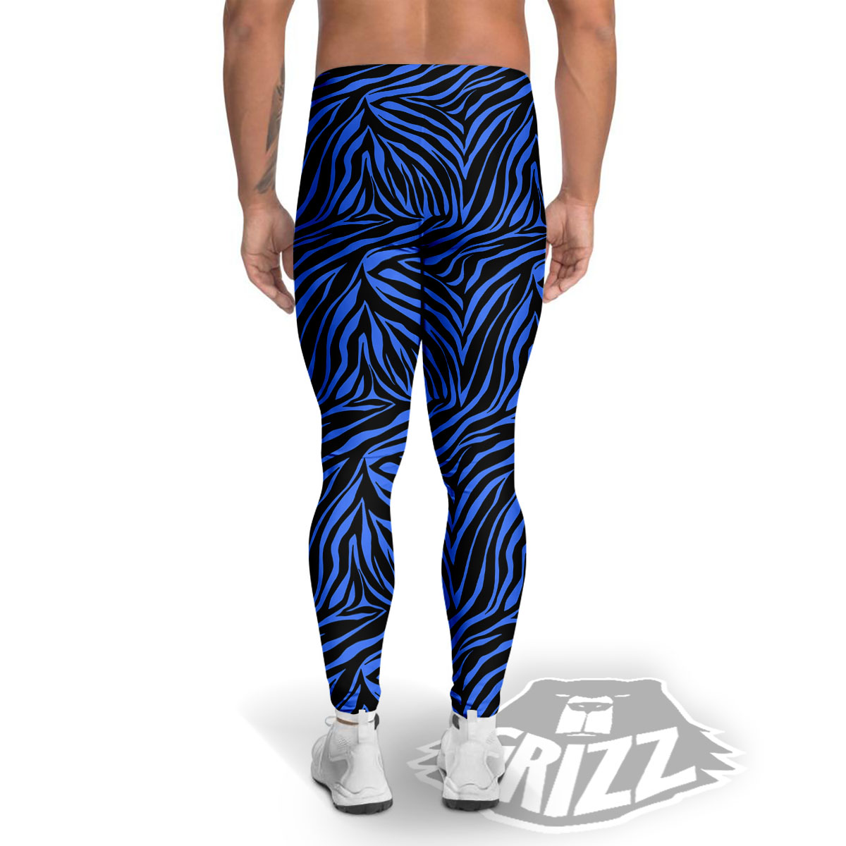 Zebra Black Blue Print Pattern Men's Leggings-grizzshop