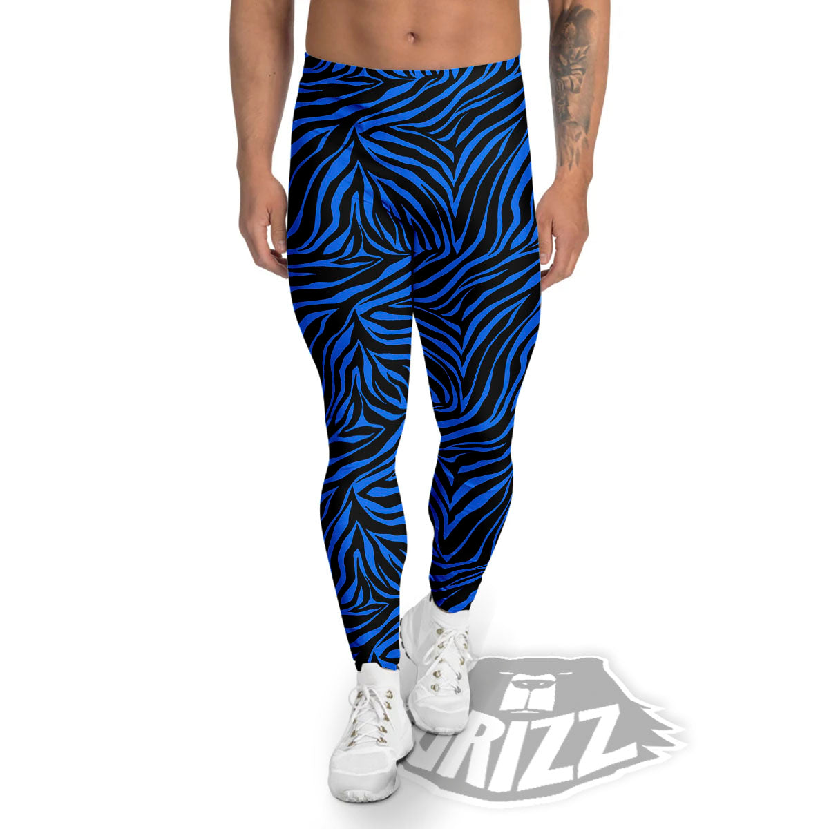 Zebra Black Blue Print Pattern Men's Leggings-grizzshop