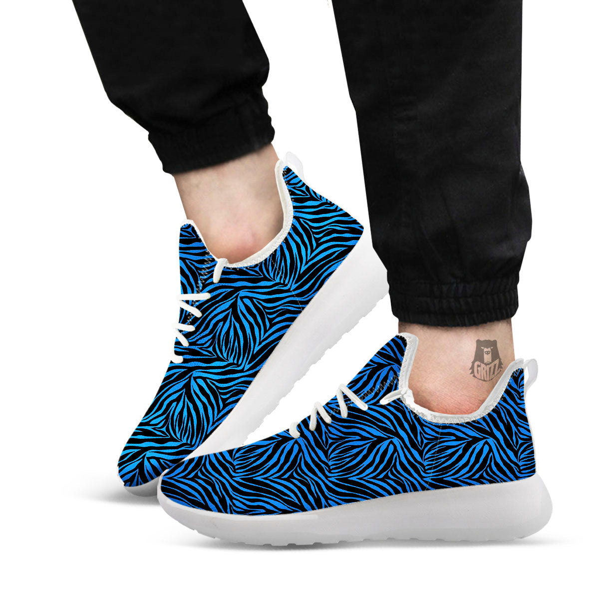 Zebra Black Blue Print Pattern White Athletic Shoes-grizzshop