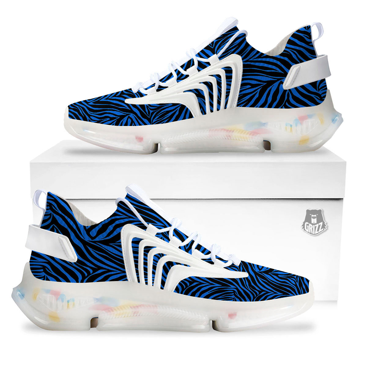 Zebra Black Blue Print Pattern White Gym Shoes-grizzshop