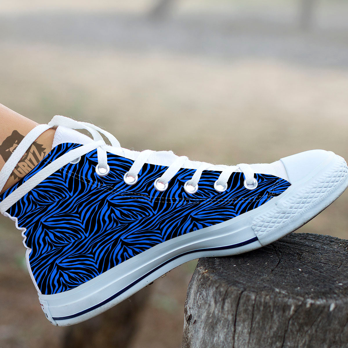 Zebra Black Blue Print Pattern White High Top Shoes-grizzshop