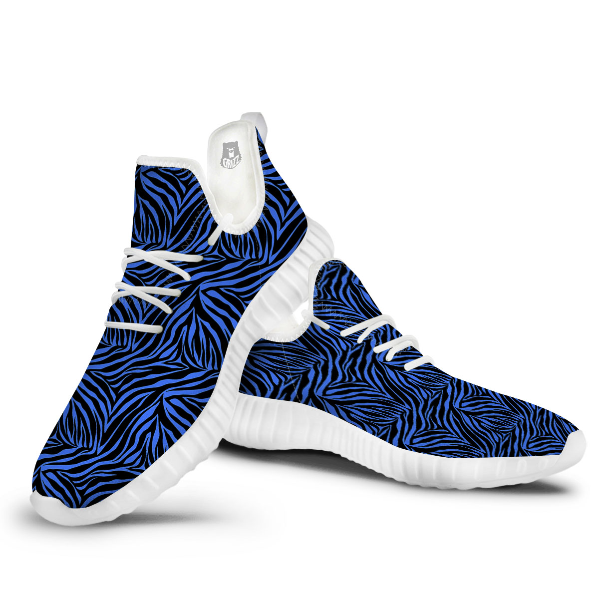 Zebra Black Blue Print Pattern White Walking Shoes-grizzshop