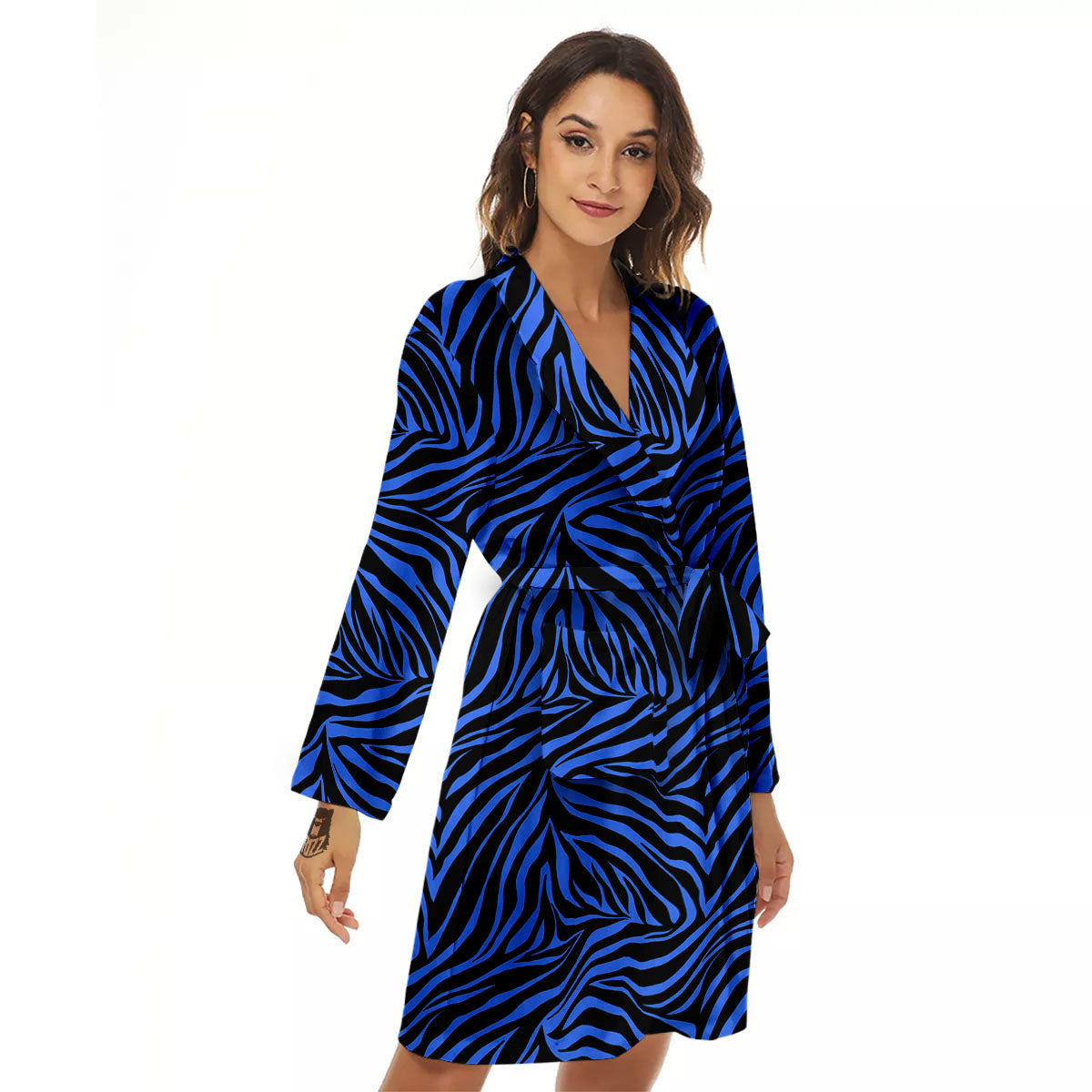 Zebra Black Blue Print Pattern Women's Robe-grizzshop