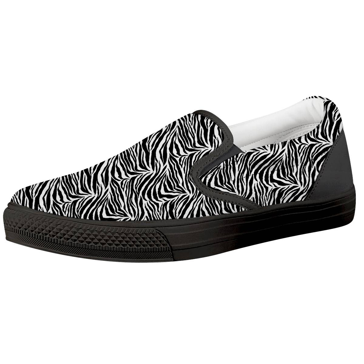 Zebra Black White Print Pattern Black Slip On Shoes-grizzshop