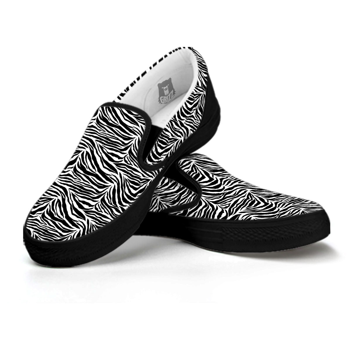 Zebra Black White Print Pattern Black Slip On Shoes-grizzshop