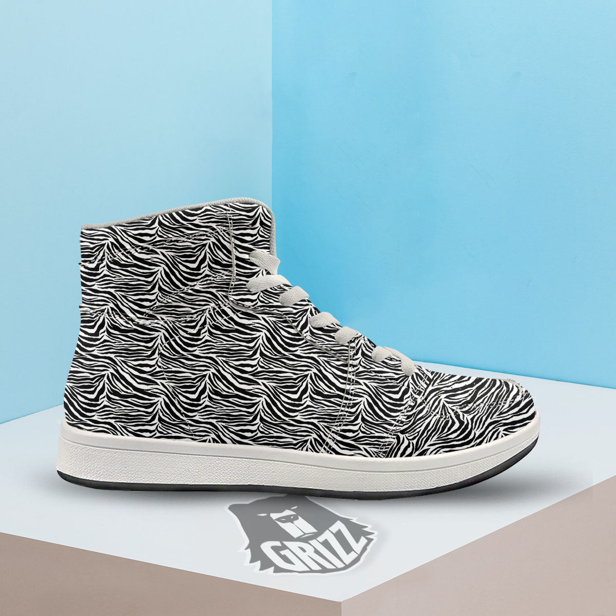 Zebra Black White Print Pattern High Top Sneakers-grizzshop