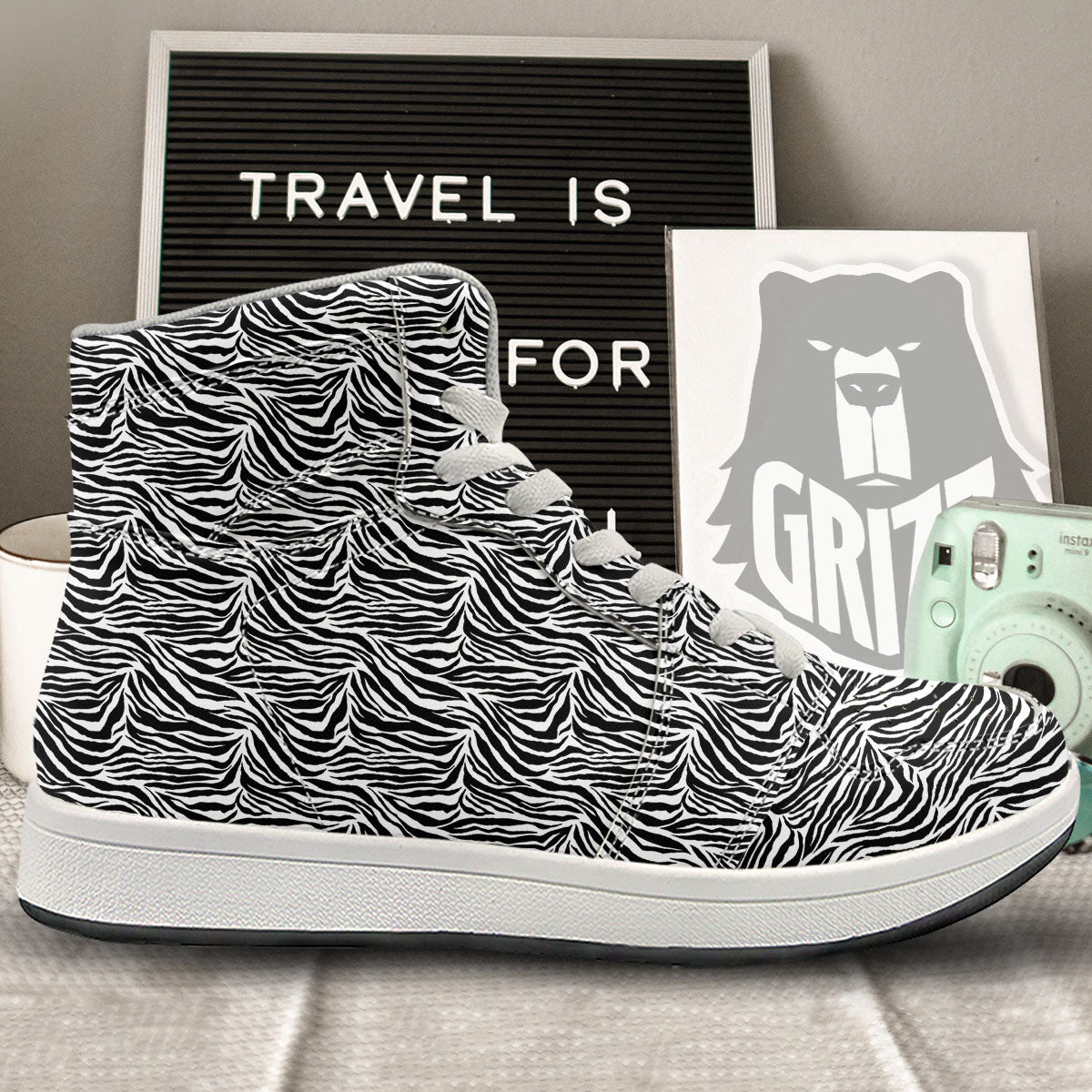 Zebra Black White Print Pattern High Top Sneakers-grizzshop