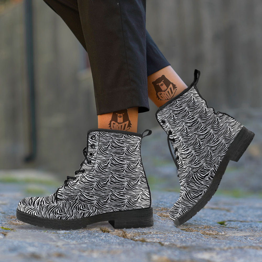 Zebra Black White Print Pattern Leather Boots-grizzshop