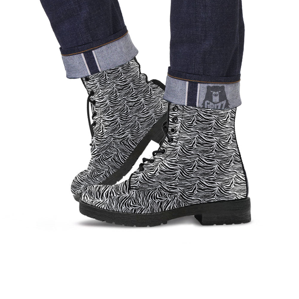 Zebra Black White Print Pattern Leather Boots-grizzshop