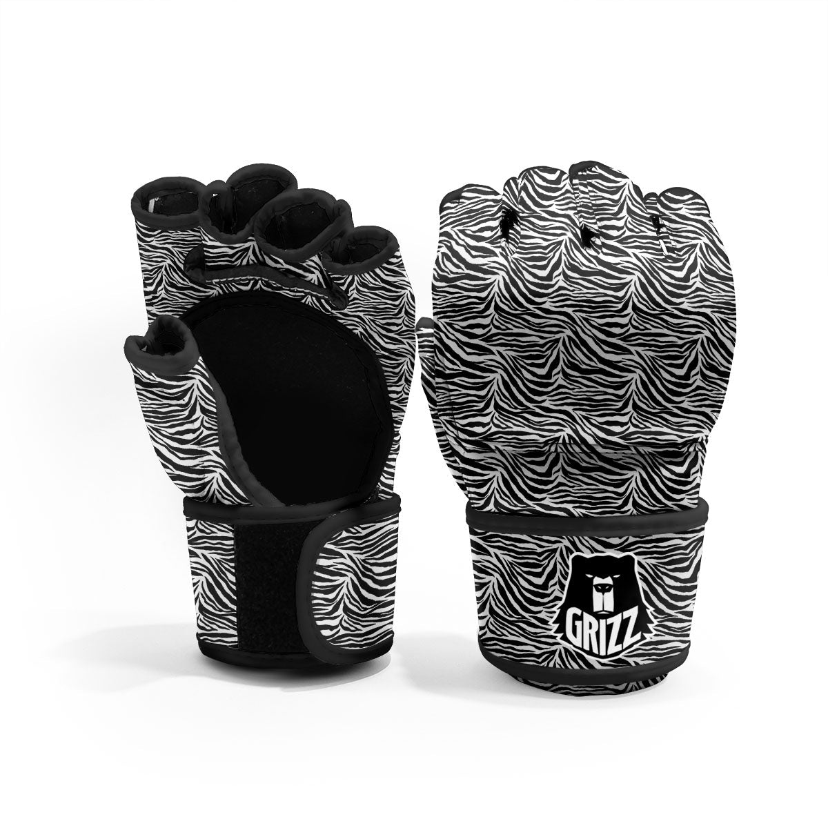 Zebra Black White Print Pattern MMA Gloves-grizzshop