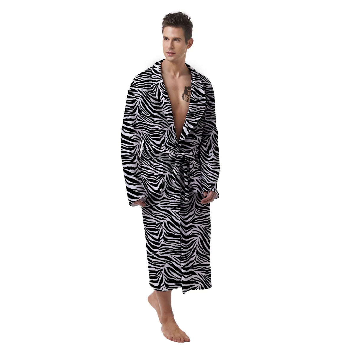 Zebra Black White Print Pattern Men's Robe-grizzshop